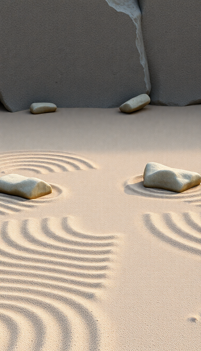 Zen Rock Garden Raked Sand Photorealistic Wallpaper