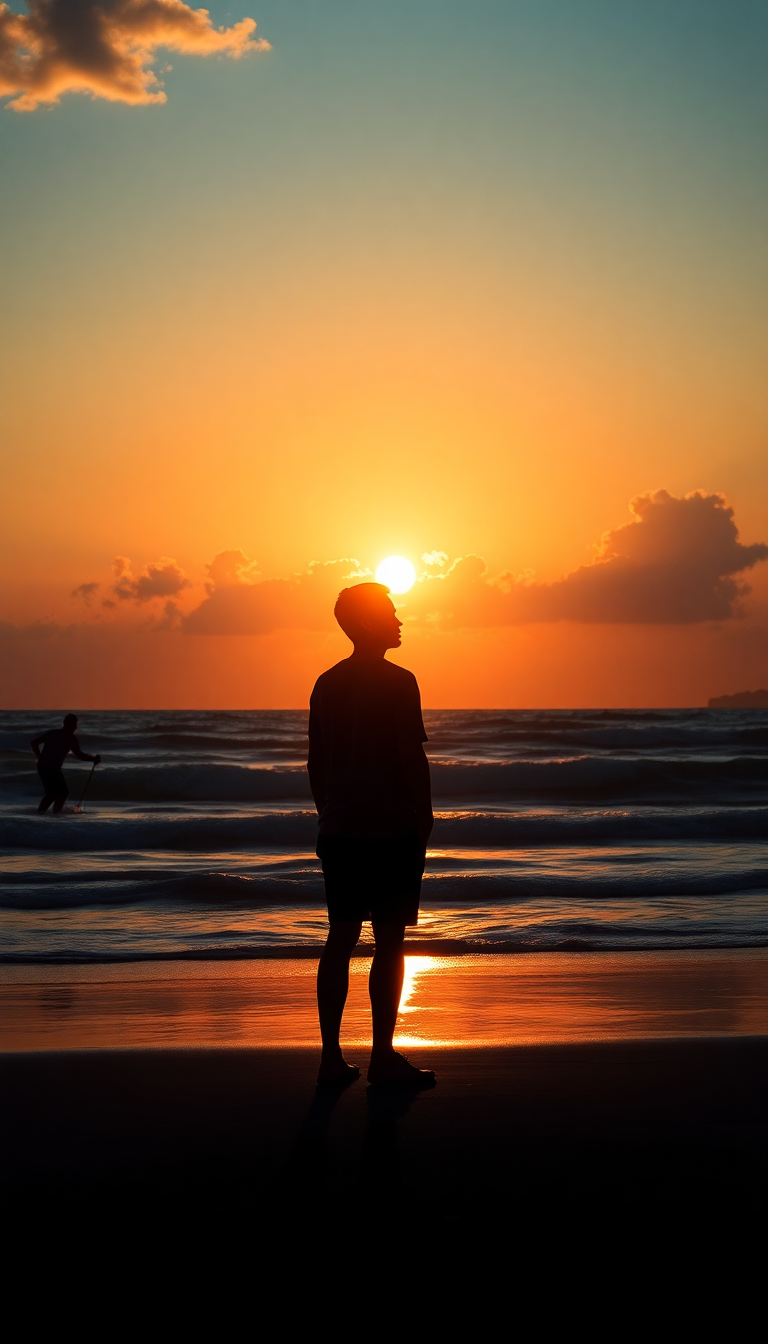 Beach Sunset Golden Hour Silhouette Photorealistic Wallpaper