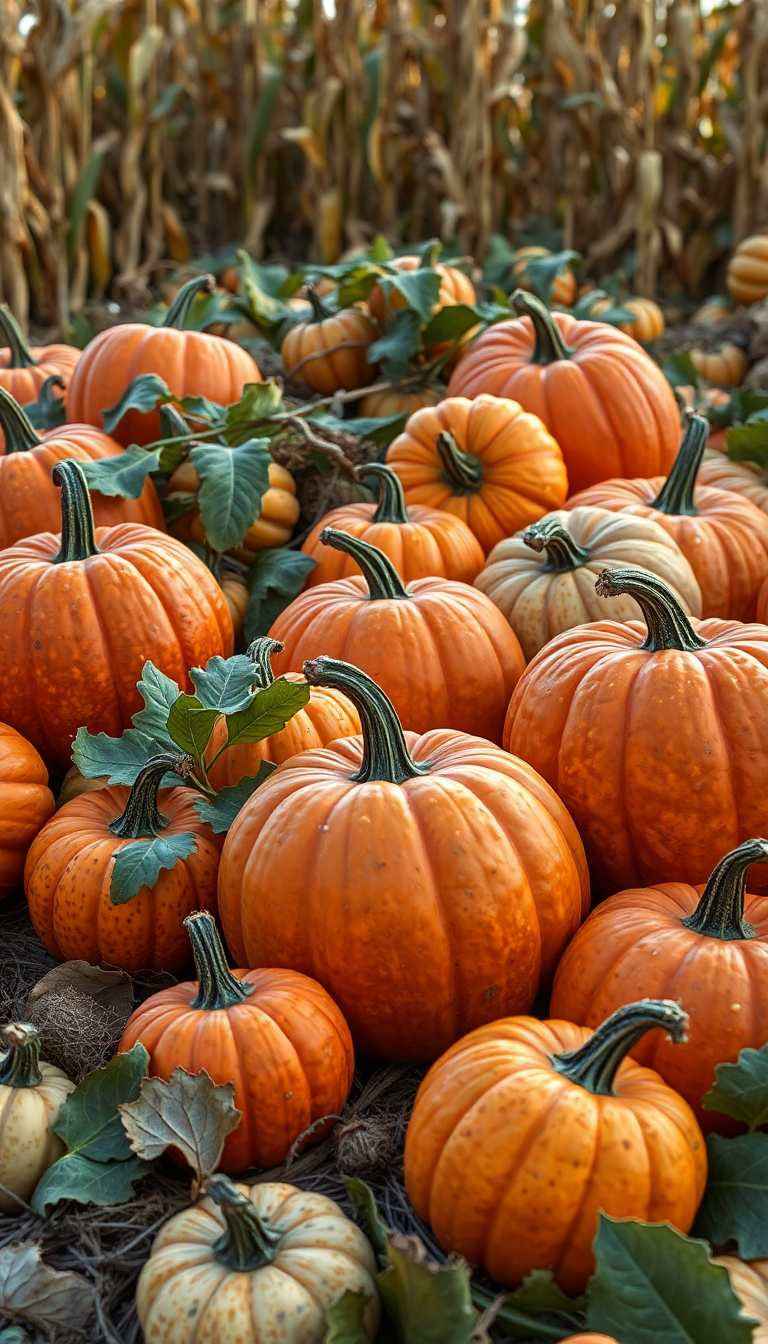 Autumn Harvest Pumpkins Corn Farm Photorealistic Wallpaper