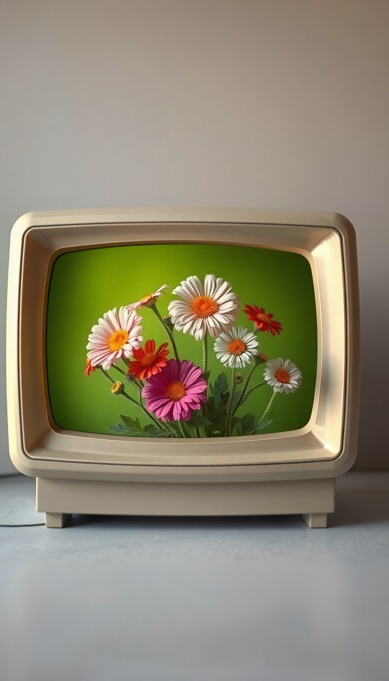 Flowers Growing From Old Television Digital art Wallpaper