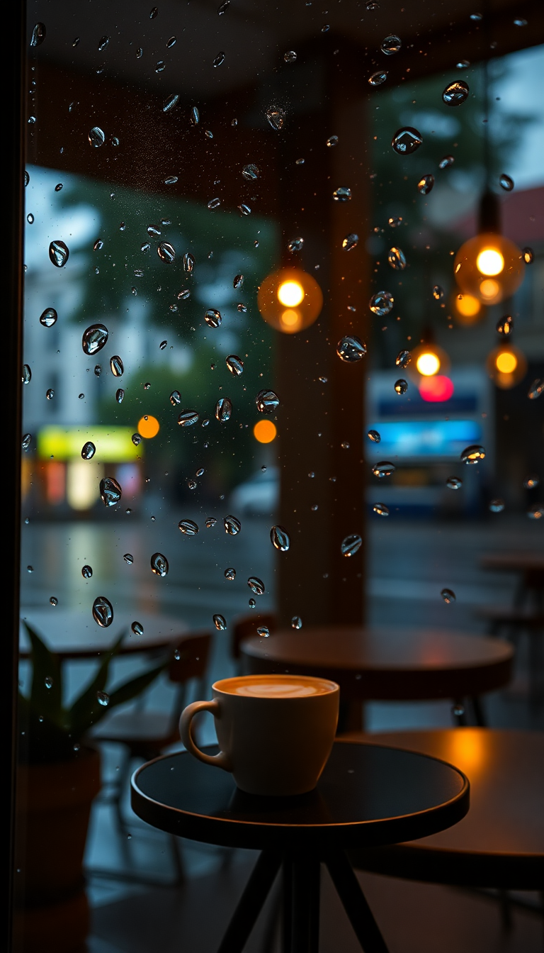 Coffee Shop Window Rain Outside Aesthetic Wallpaper