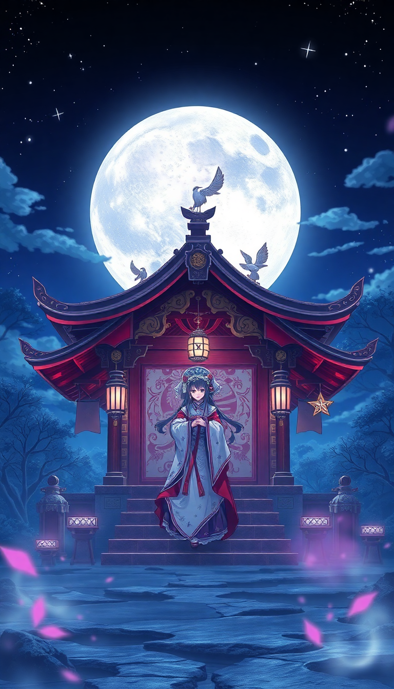 Moonlit Shrine Maiden Anime Mystical Anime Wallpaper