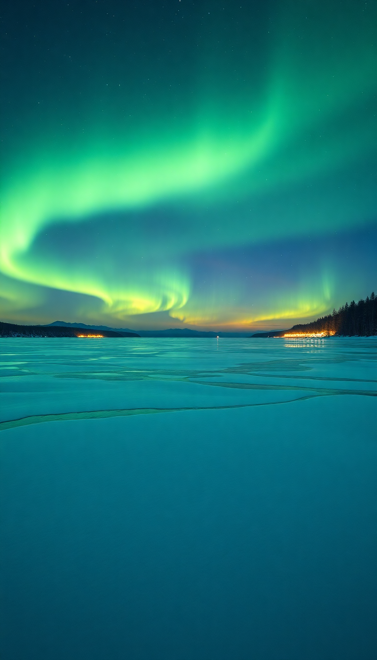Winter Northern Lights Over Frozen Photorealistic Wallpaper
