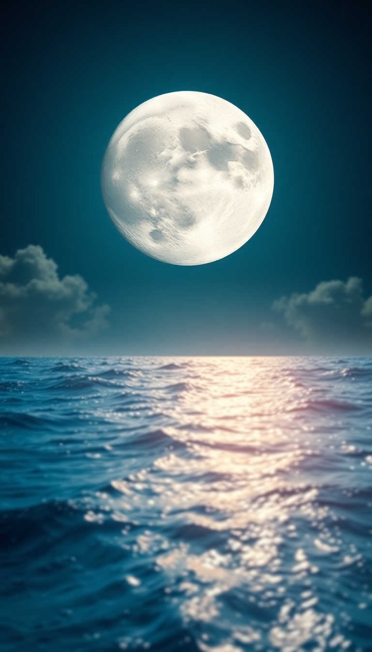 Giant Moon Touching Ocean Surface Digital art Wallpaper