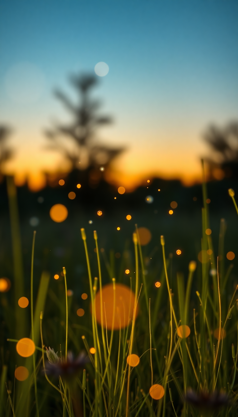 Fireflies Dancing In Summer Meadow Photorealistic Wallpaper