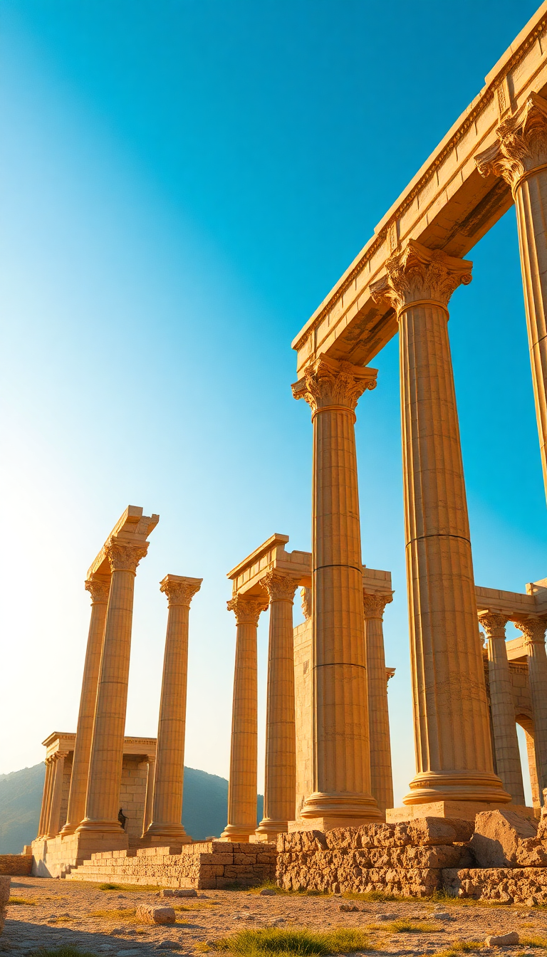 Ancient Greek Temple Ruins Golden Photorealistic Wallpaper