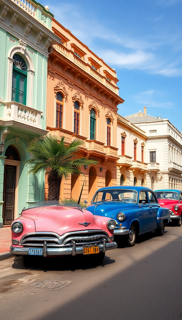 Old Havana Classic Cars Pastel Photorealistic Wallpaper