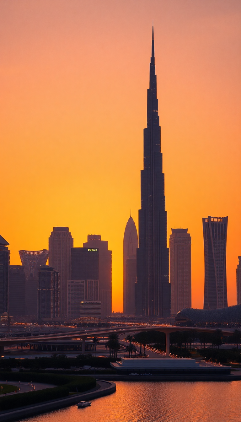 Dubai Skyline Futuristic Towers Sunset Photorealistic Wallpaper