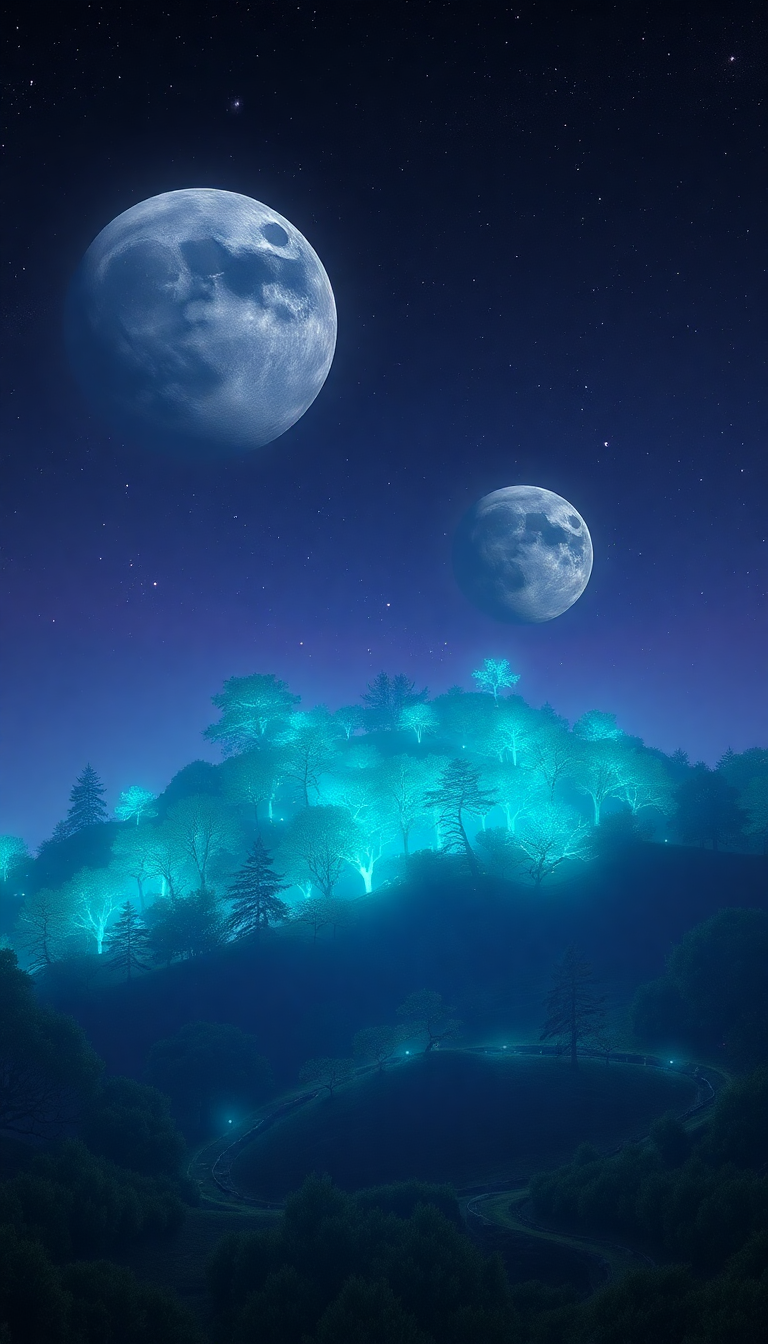 Bioluminescent Alien Forest On Distant Digital art Wallpaper