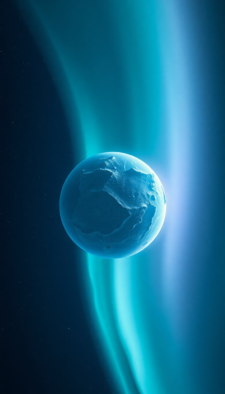 Lonely Satellite Orbiting Ice Planet Photorealistic Wallpaper