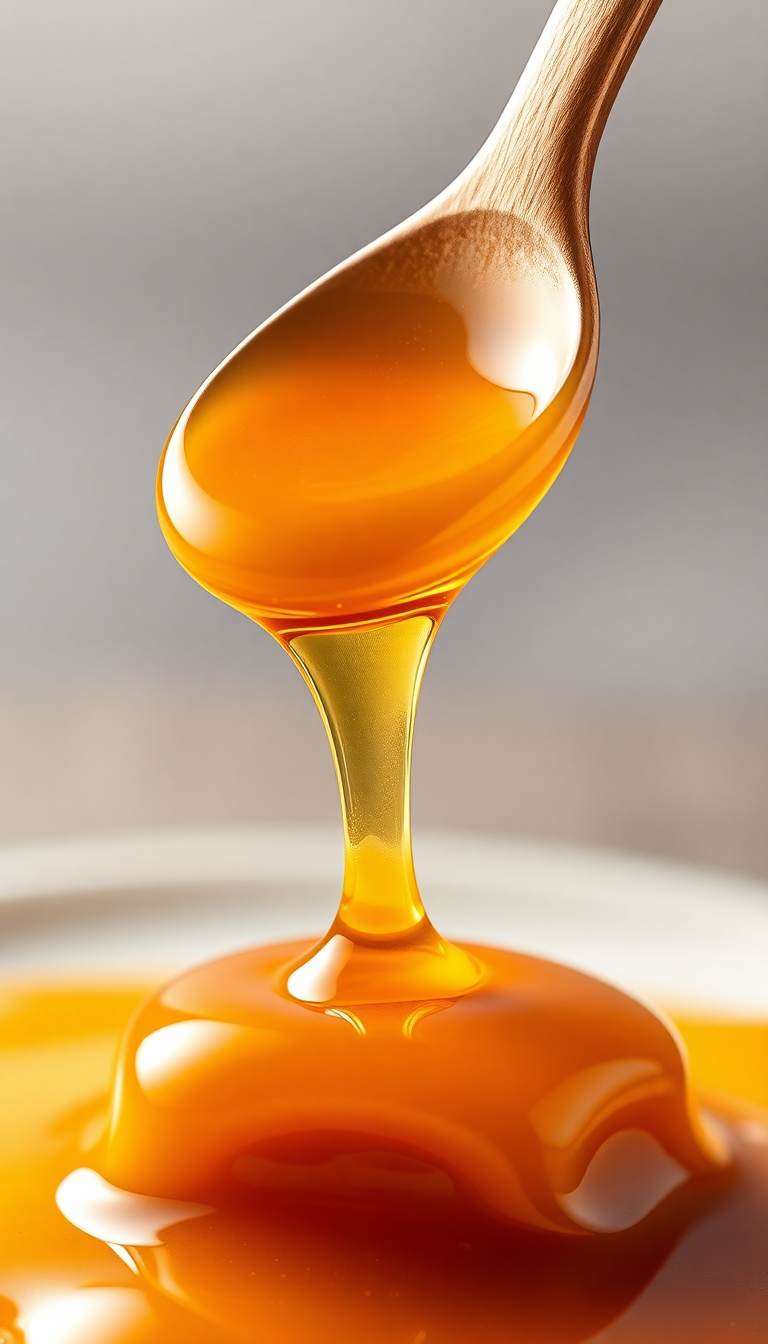 Honey Dripping From Spoon Golden Photorealistic Wallpaper