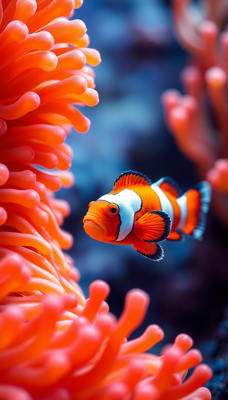Anemone And Clownfish Macro Vibrant Photorealistic Wallpaper