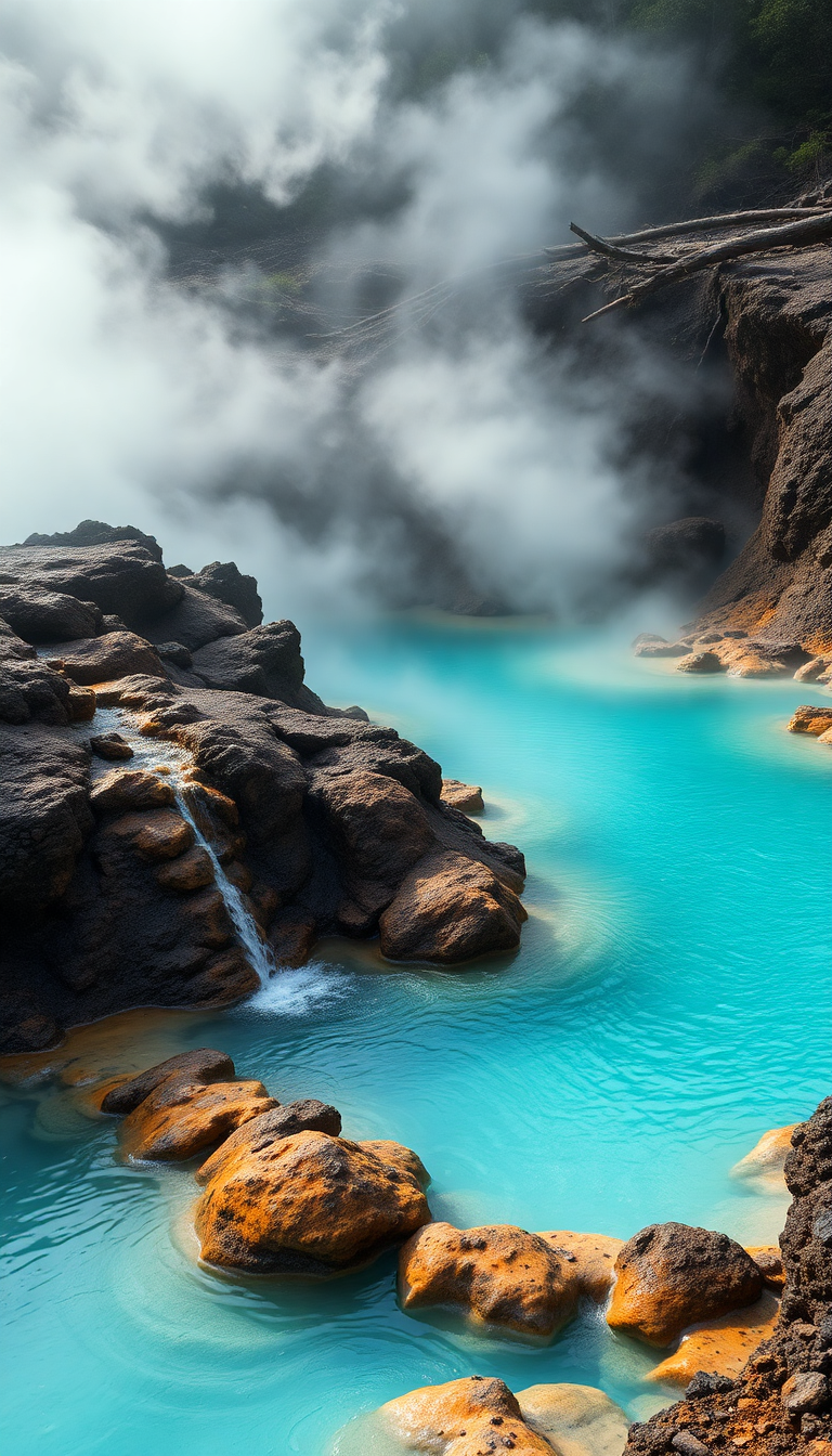 Volcanic Hot Springs Steam Rising Photorealistic Wallpaper
