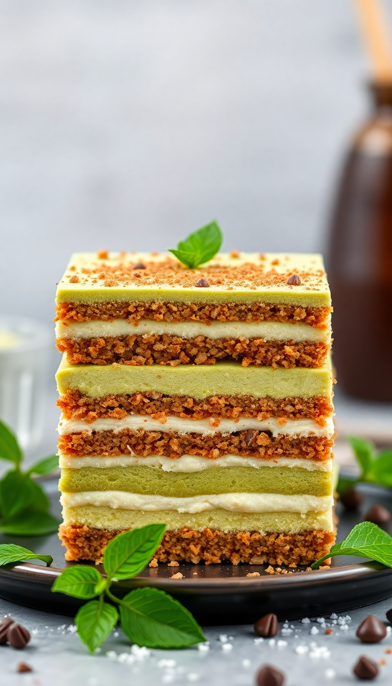 Matcha Tiramisu Layers Green Tea Photorealistic Wallpaper