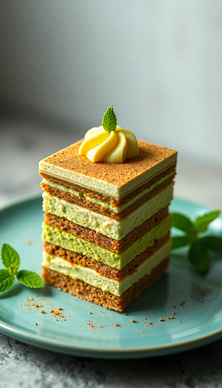 Matcha Tiramisu Layers Green Tea Photorealistic Wallpaper