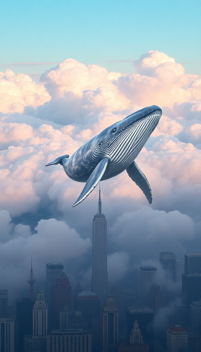 Giant Whale Swimming Through Clouds Digital art Wallpaper