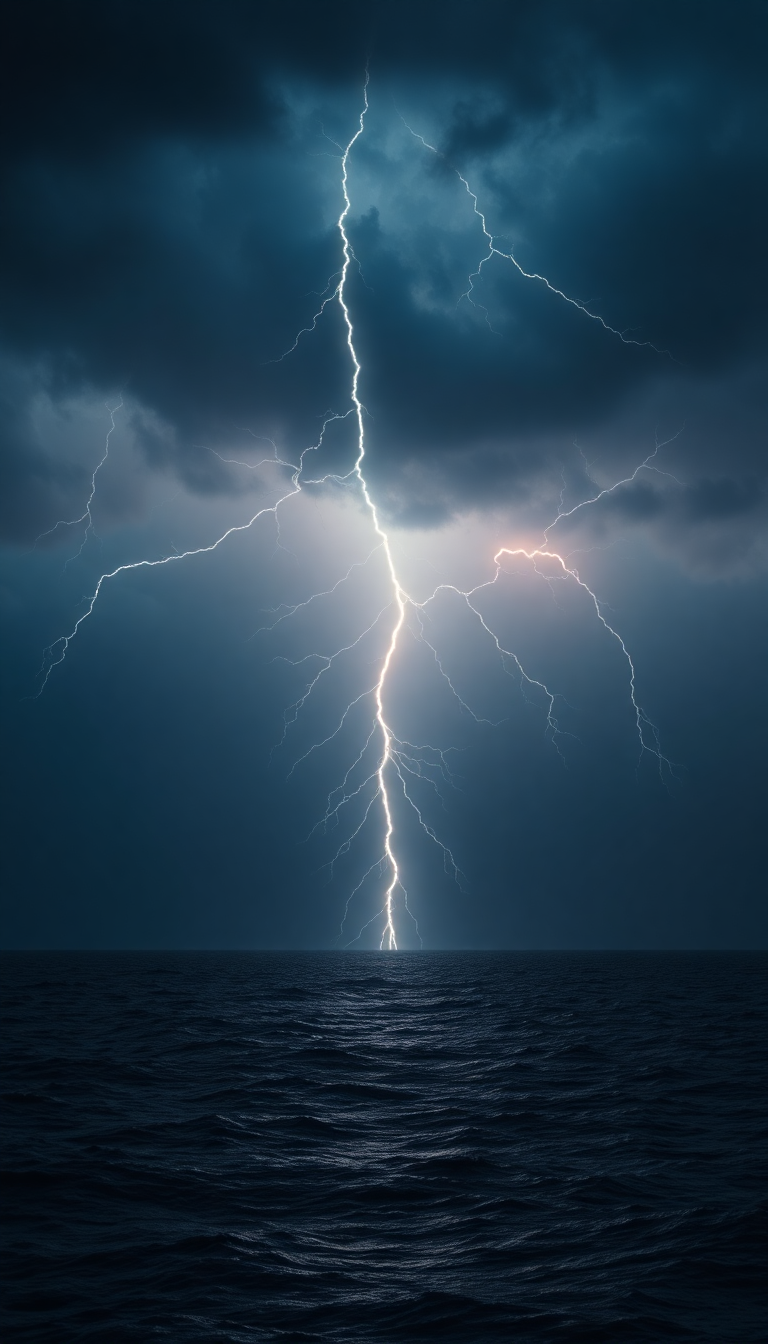 Lightning Storm Over Dark Ocean Photorealistic Wallpaper