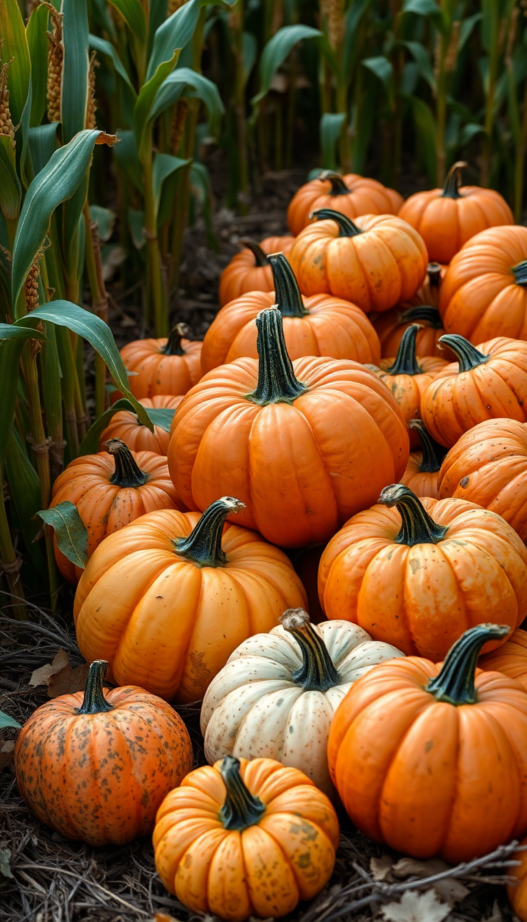 Autumn Harvest Pumpkins Corn Farm Photorealistic Wallpaper