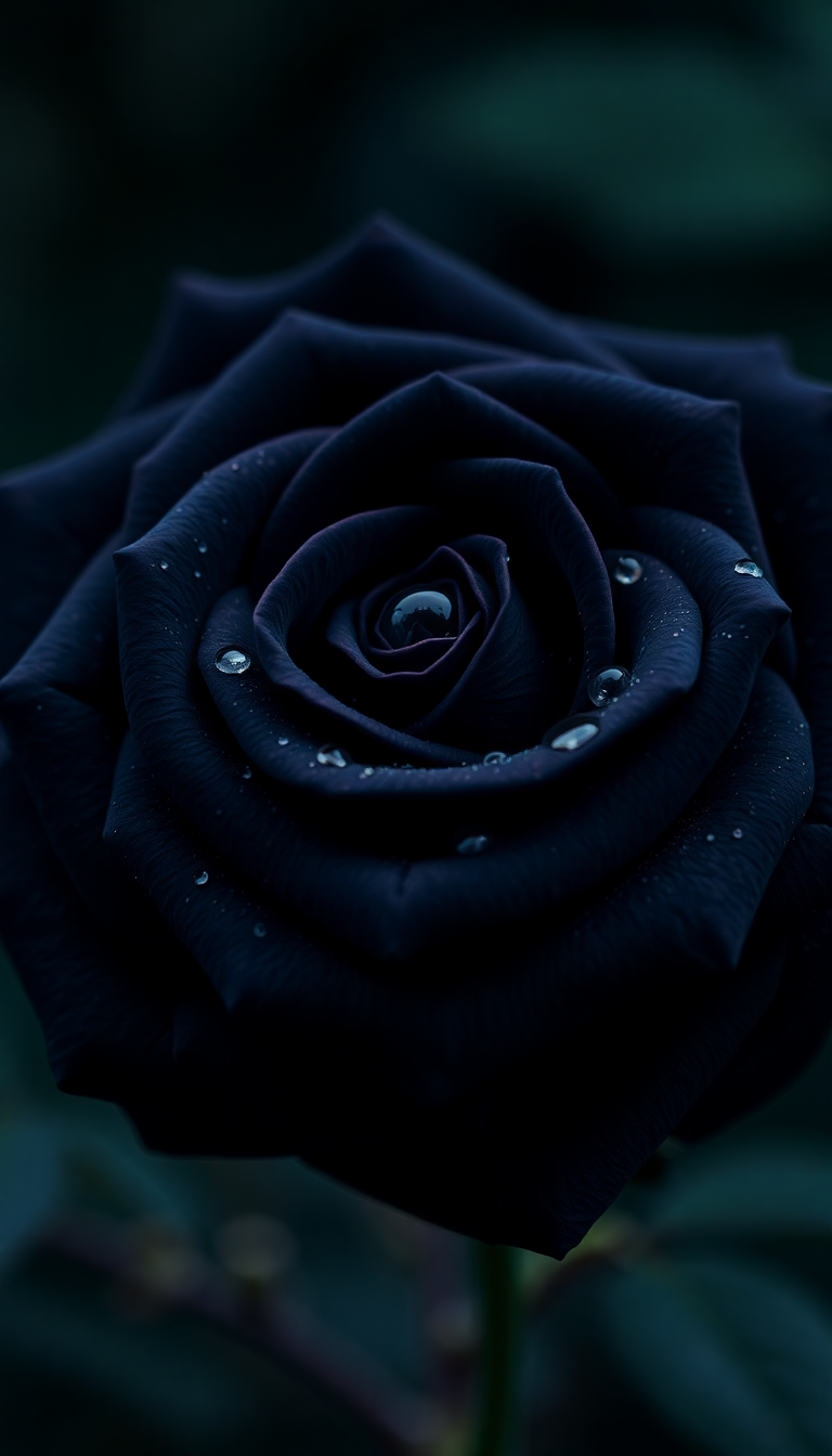 Black Rose With Water Droplets Photorealistic Wallpaper