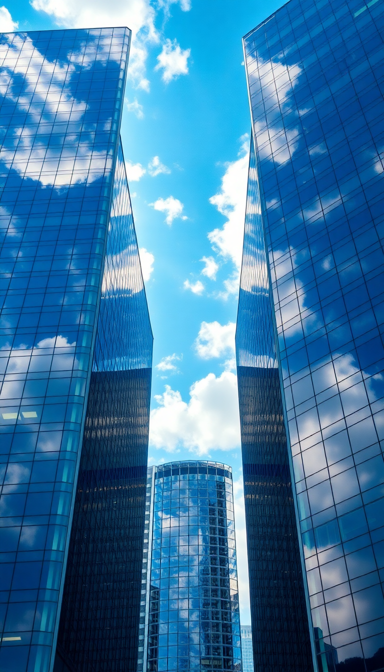 Glass Skyscraper Reflections Clouds Warped Photorealistic Wallpaper