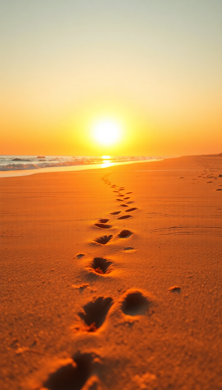 Summer Beach Golden Hour Footprints Photorealistic Wallpaper