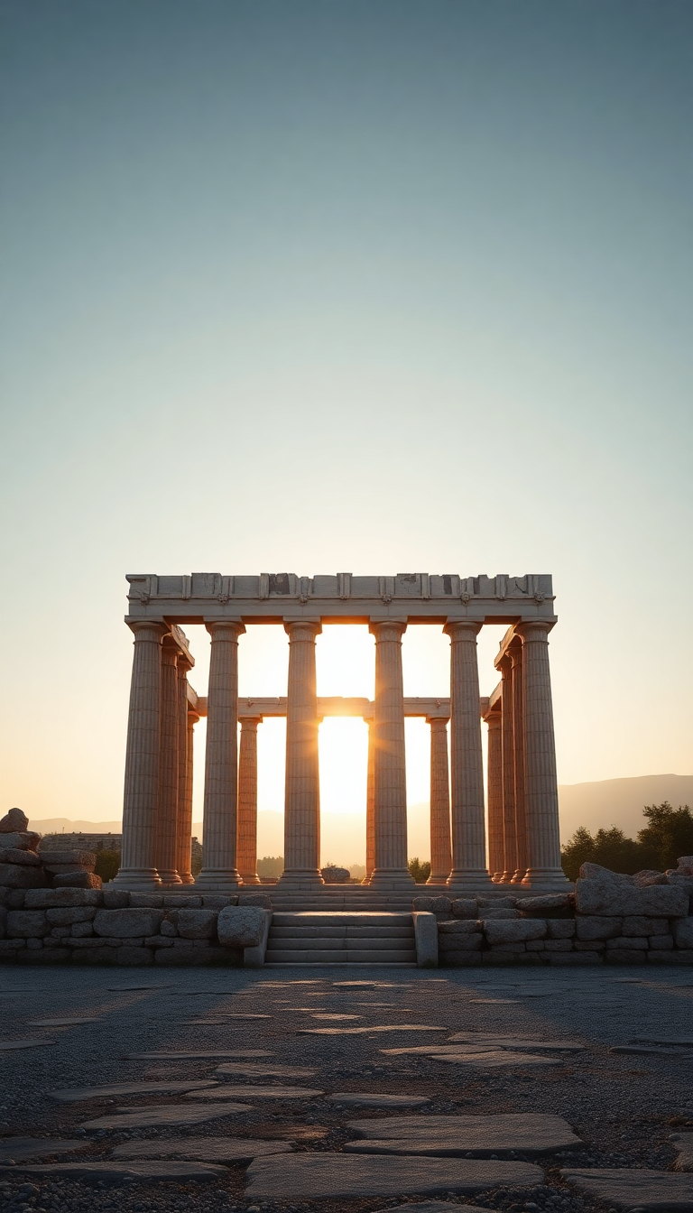 Ancient Greek Temple Ruins Golden Photorealistic Wallpaper