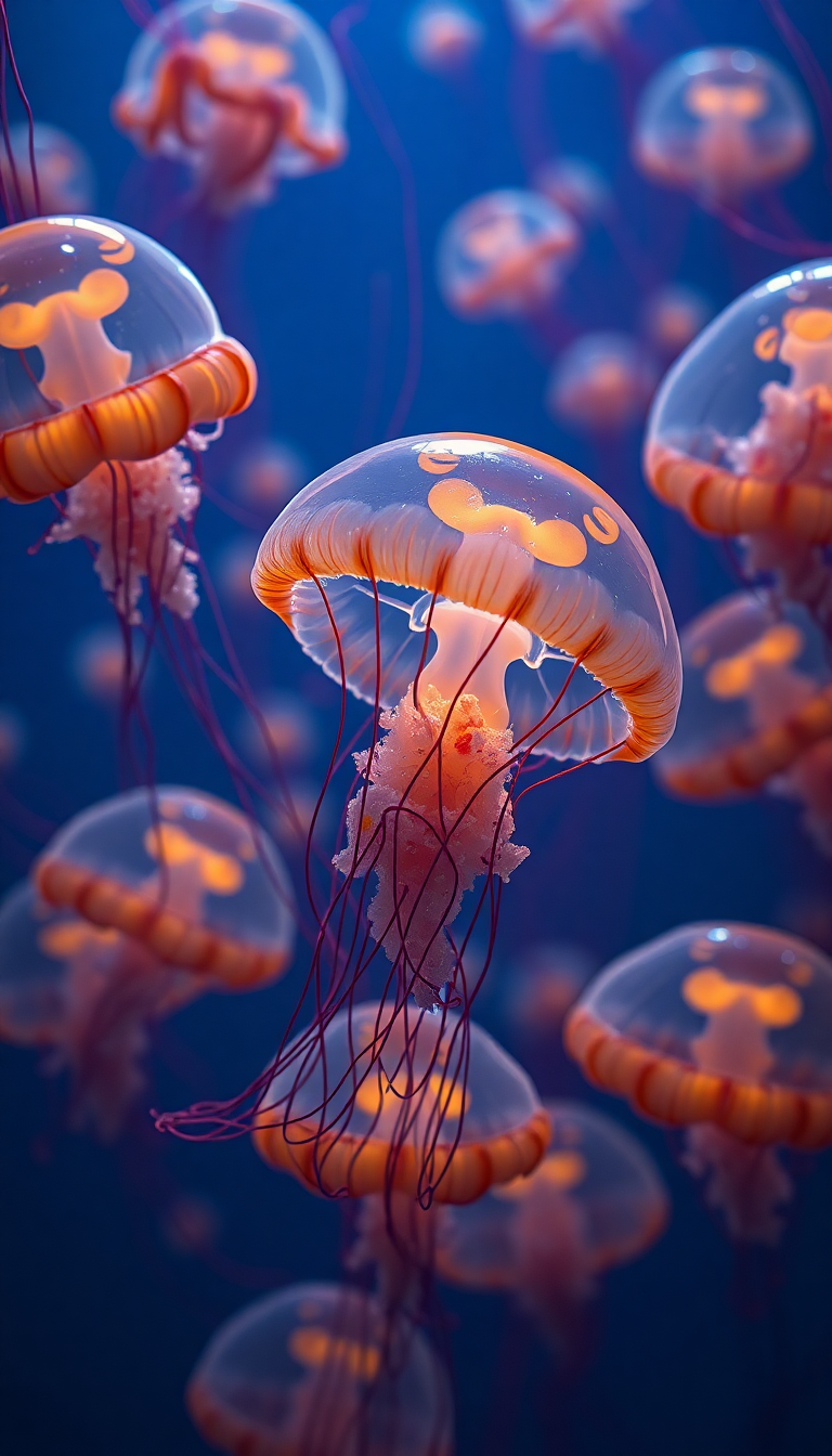 Vibrant Of Jellyfish Pulsing Glowing Photorealistic Wallpaper