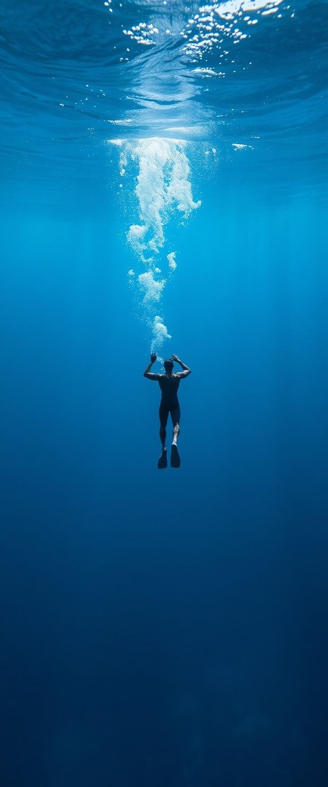Dynamic Descending Into Deep Blue Photorealistic Wallpaper