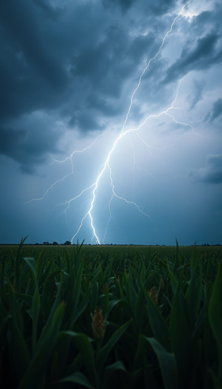 Summer Thunderstorm Lightning Over Cornfield Photorealistic Wallpaper