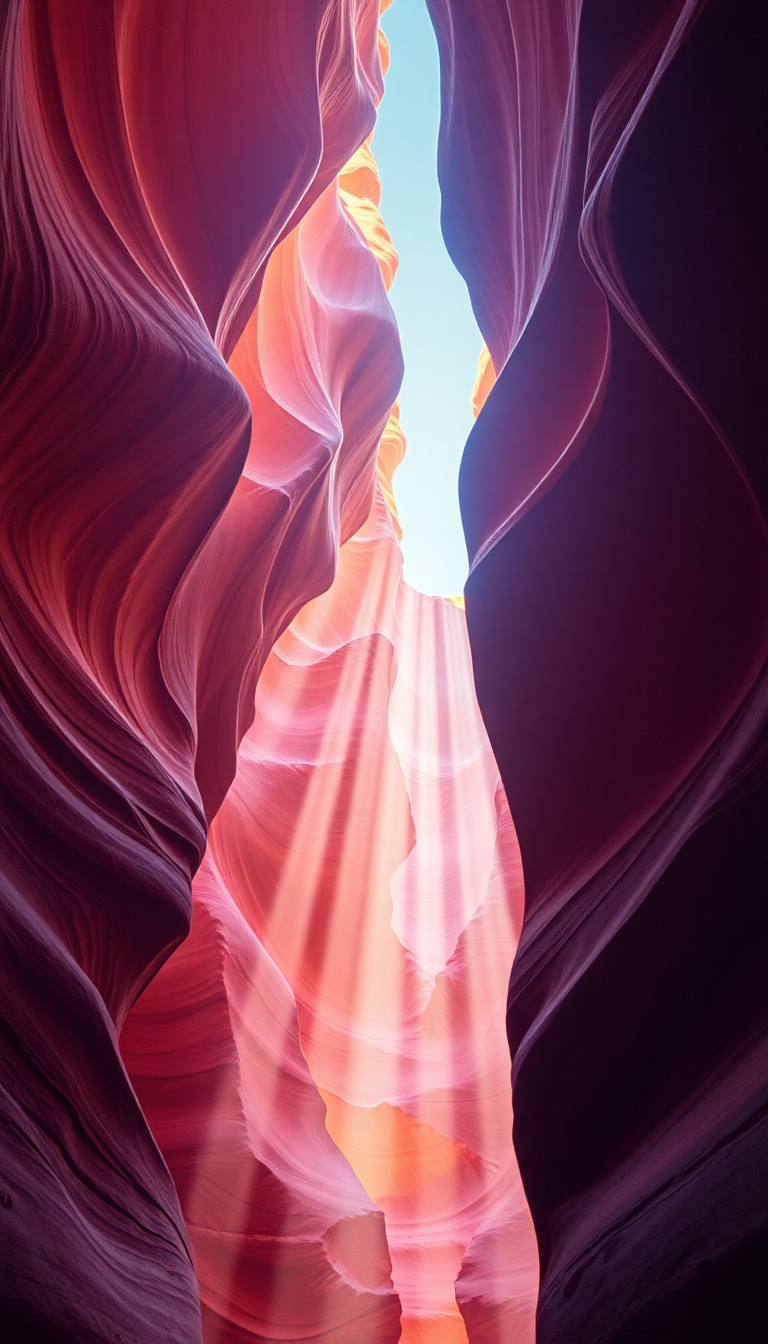 Slot Canyon Light Beam Hitting Photorealistic Wallpaper