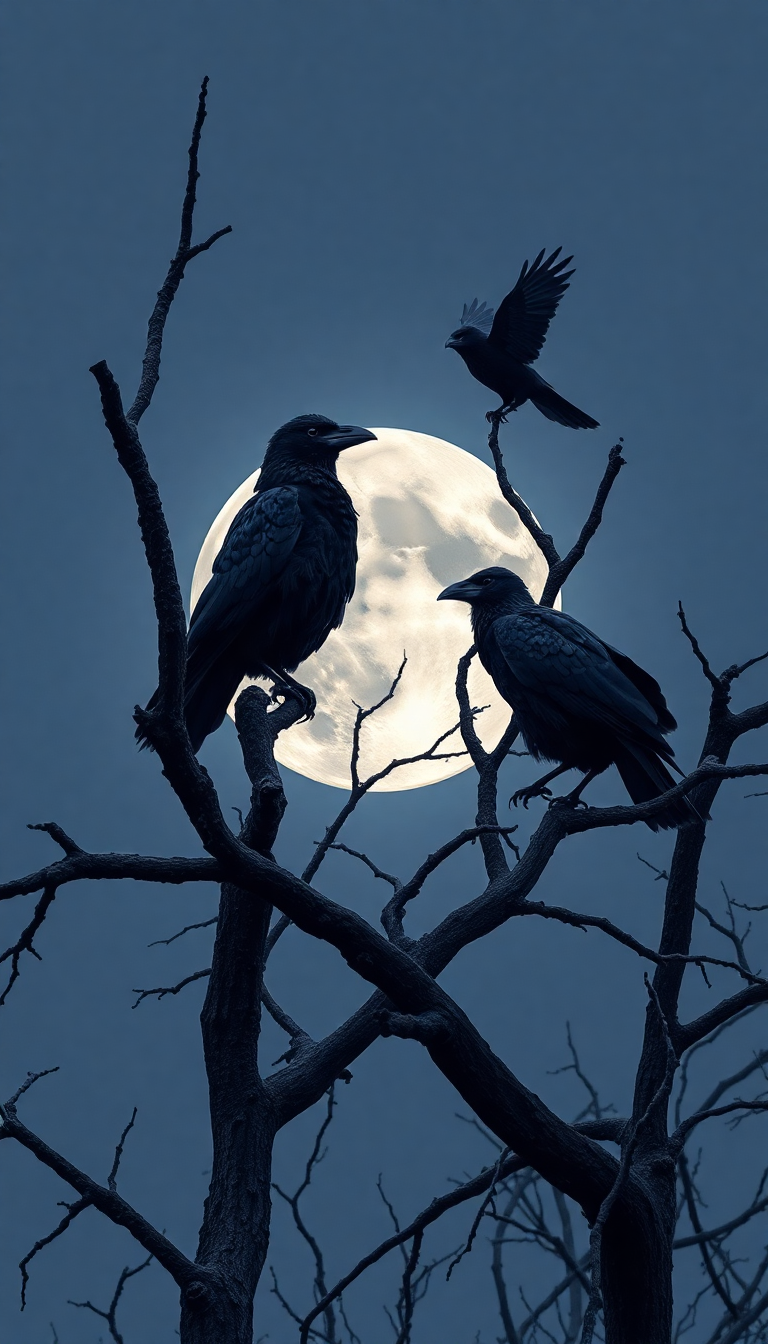 Ravens On Dead Tree Branches Digital art Wallpaper