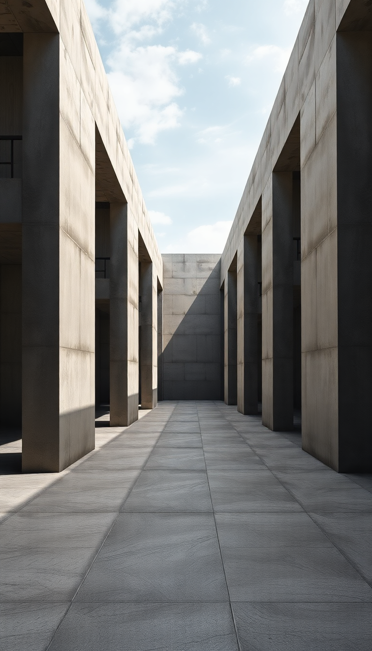 Brutalist Architecture Concrete Geometric Shadows Photorealistic Wallpaper