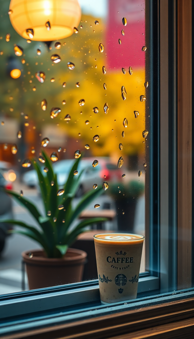 Coffee Shop Window Rain Outside Aesthetic Wallpaper
