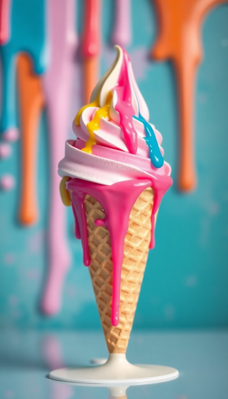 Ice Cream Cone Melting Summer Photorealistic Wallpaper