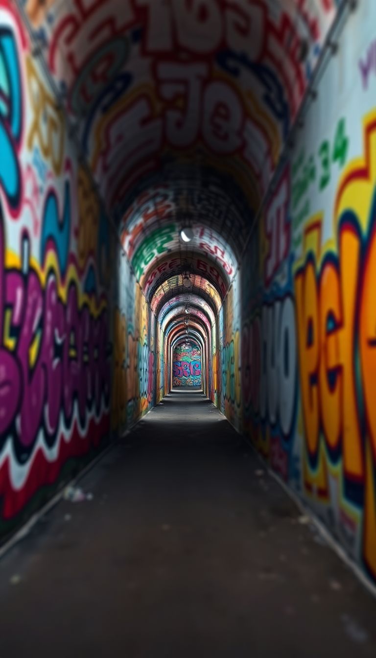 Graffiti Tunnel Perspective Vanishing Point Photorealistic Wallpaper