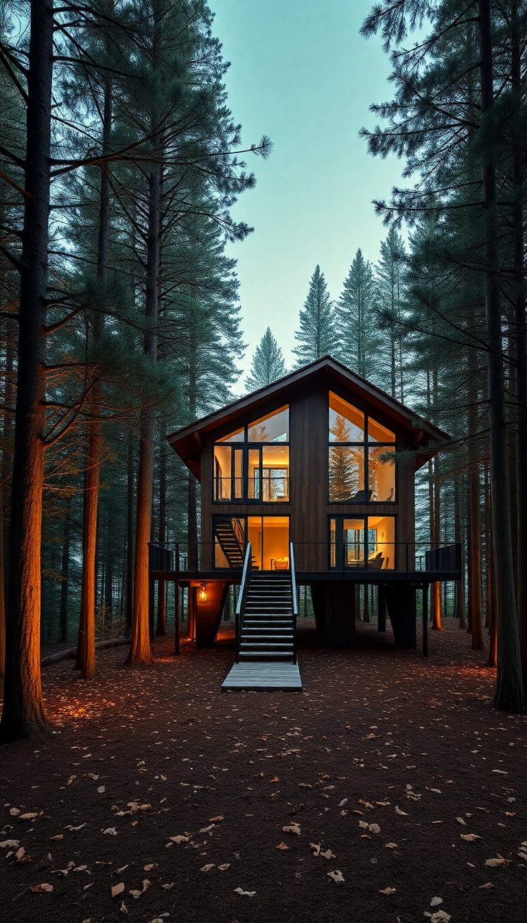 Treehouse Luxury Modern Design Forest Photorealistic Wallpaper