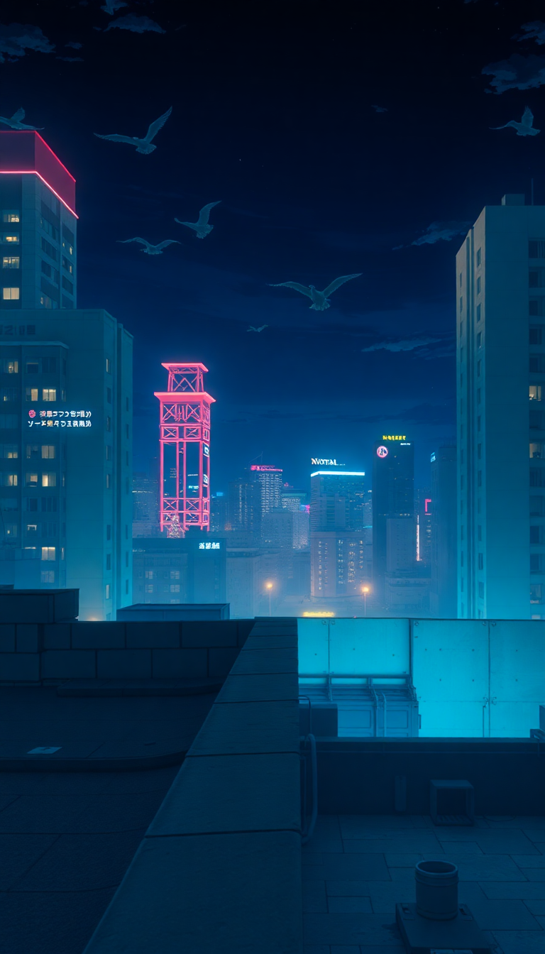 Rooftop At Night City Lights Anime Wallpaper
