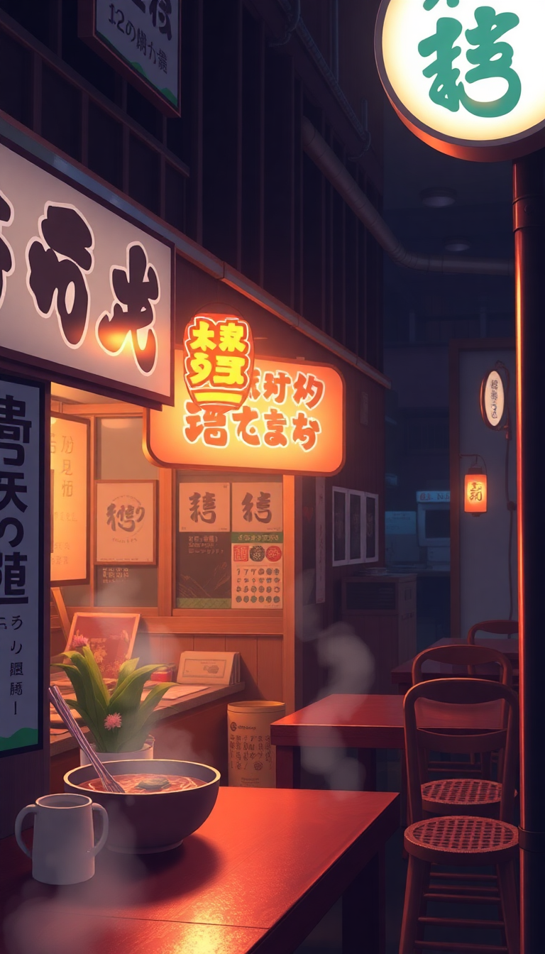 Cozy Ramen Shop At Night Anime Wallpaper