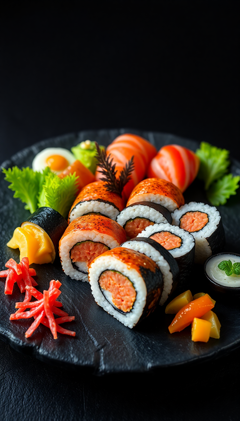 Fresh Sushi Arrangement Artistic Plating Photorealistic Wallpaper