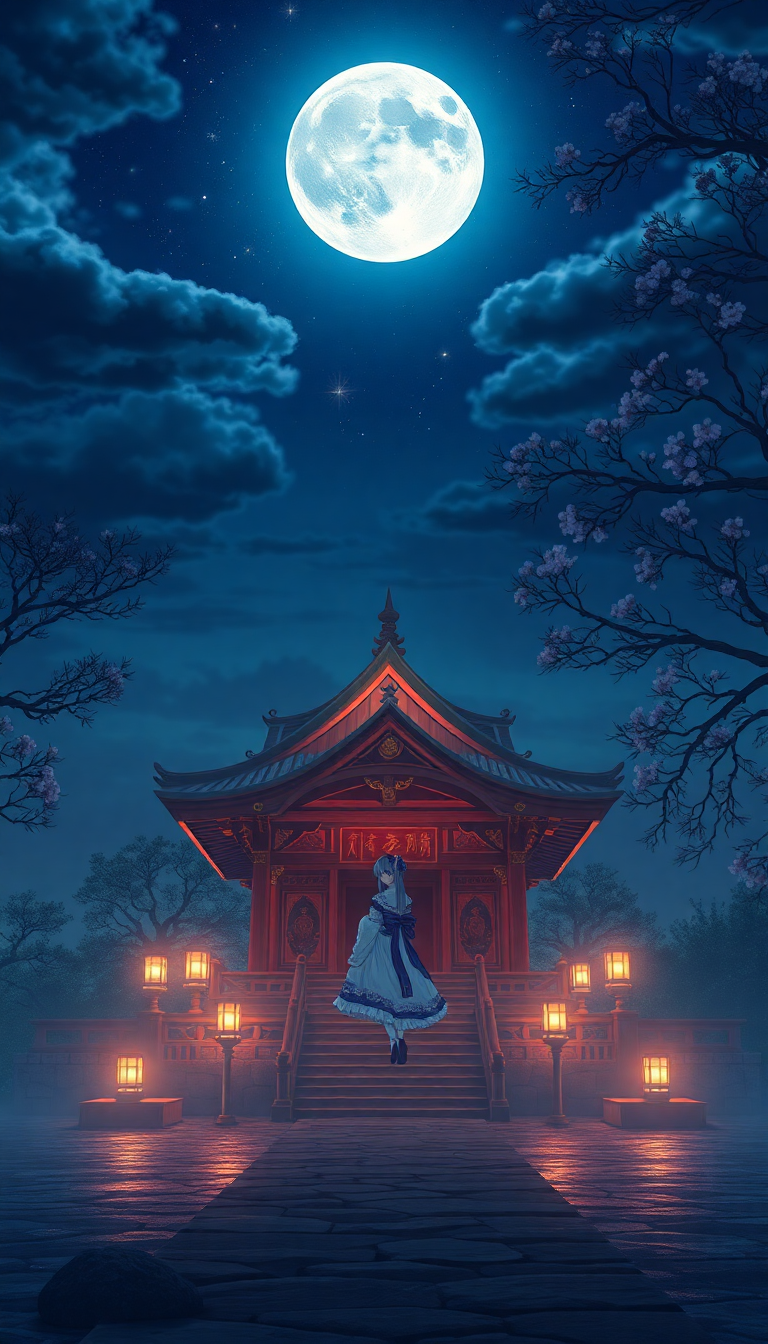 Moonlit Shrine Maiden Anime Mystical Anime Wallpaper
