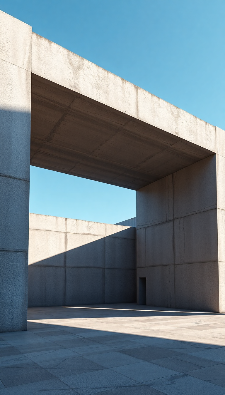 Brutalist Architecture Concrete Geometric Shadows Photorealistic Wallpaper