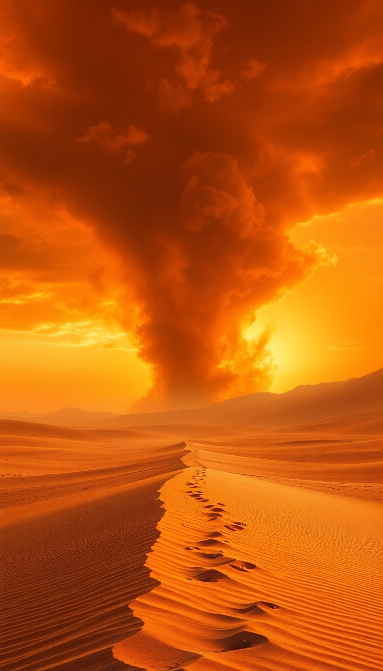 Sandstorm Approaching Desert Dramatic Orange Photorealistic Wallpaper