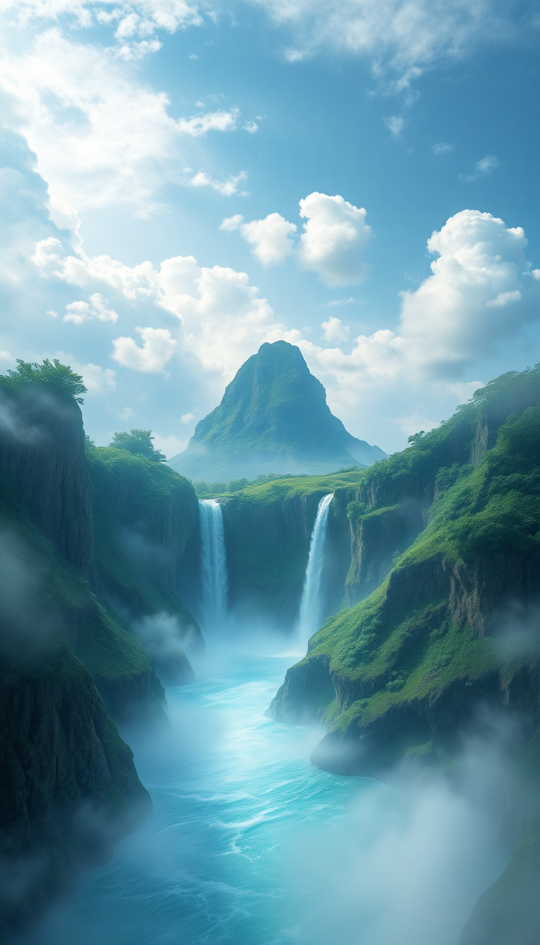 Floating Islands Waterfalls Flowing Into Digital art Wallpaper