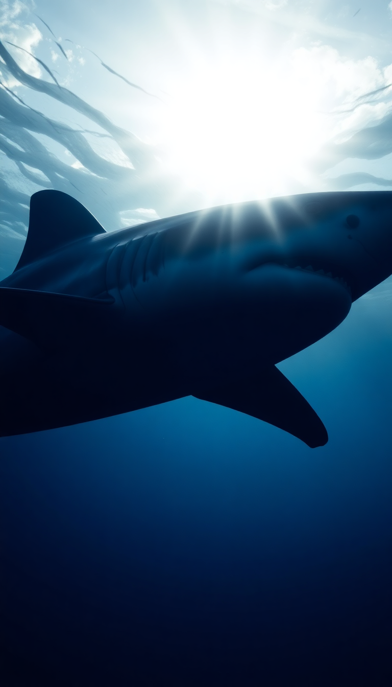 Shark Silhouette From Below Dramatic Photorealistic Wallpaper