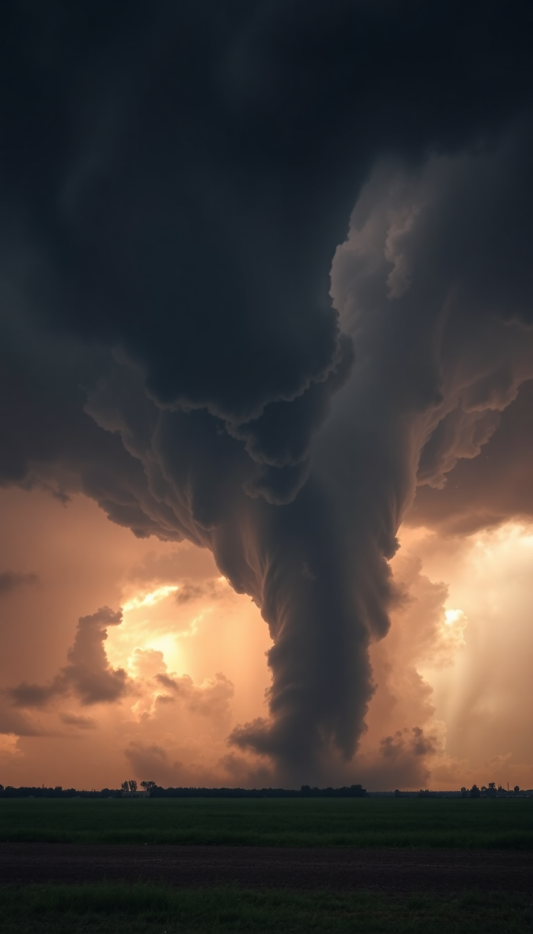 Supercell Thunderstorm Dramatic Tornado Forming Photorealistic Wallpaper