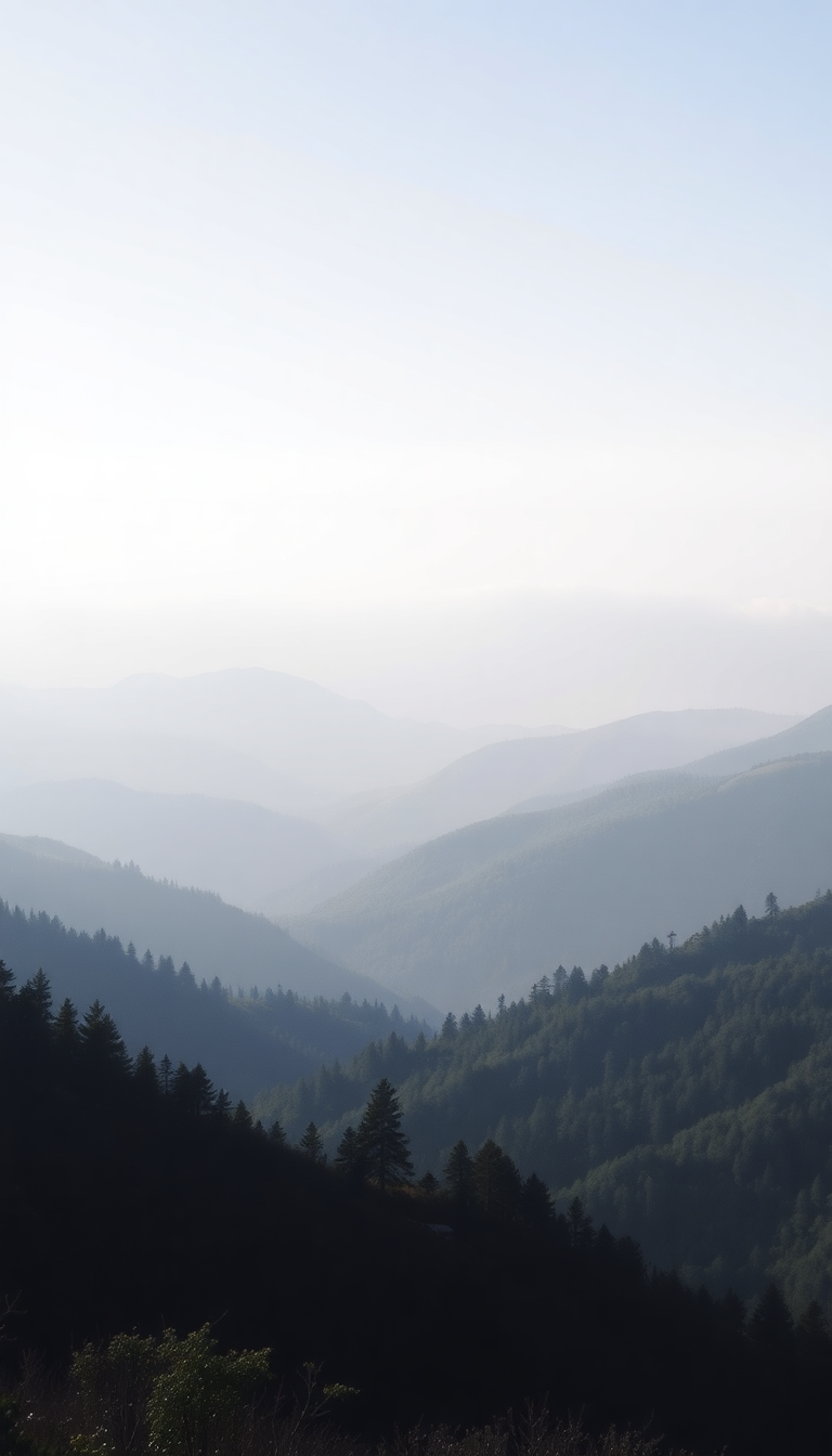 Fog Rolling Over Mountains Valley Photorealistic Wallpaper