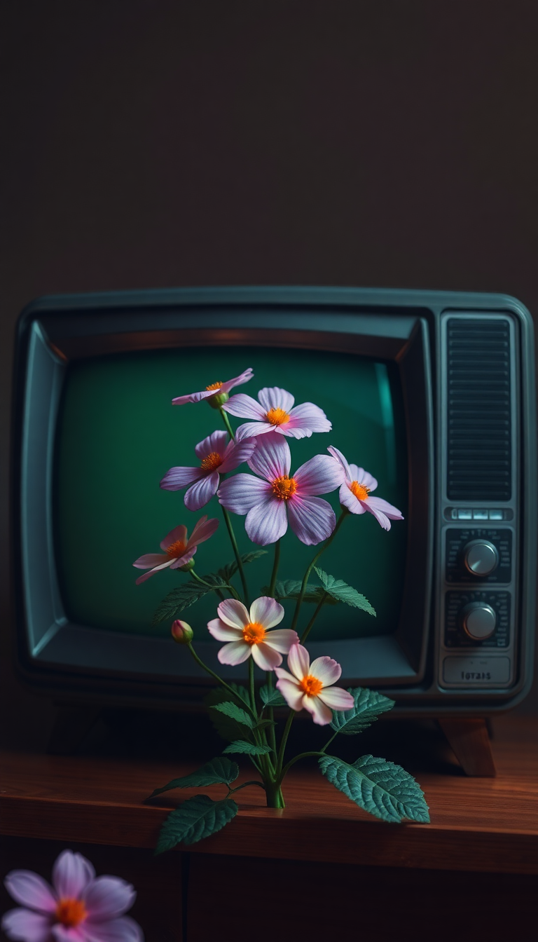 Flowers Growing From Old Television Digital art Wallpaper