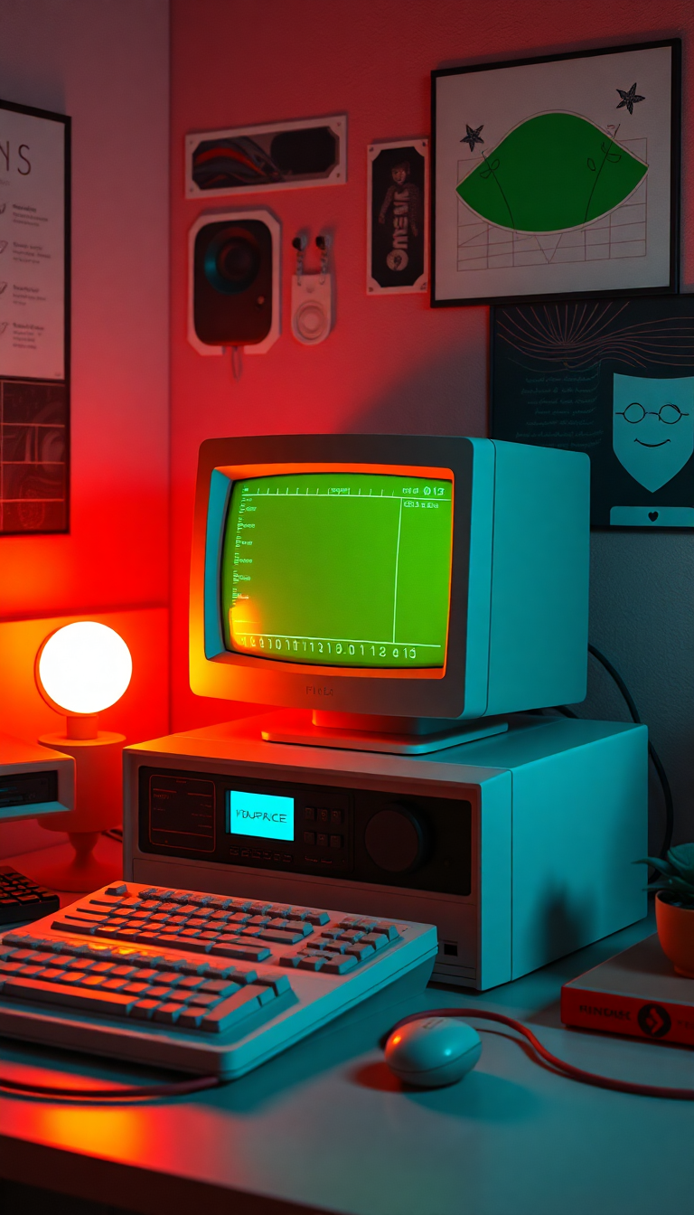 Retro Computer Setup 90s Aesthetic Photorealistic Wallpaper