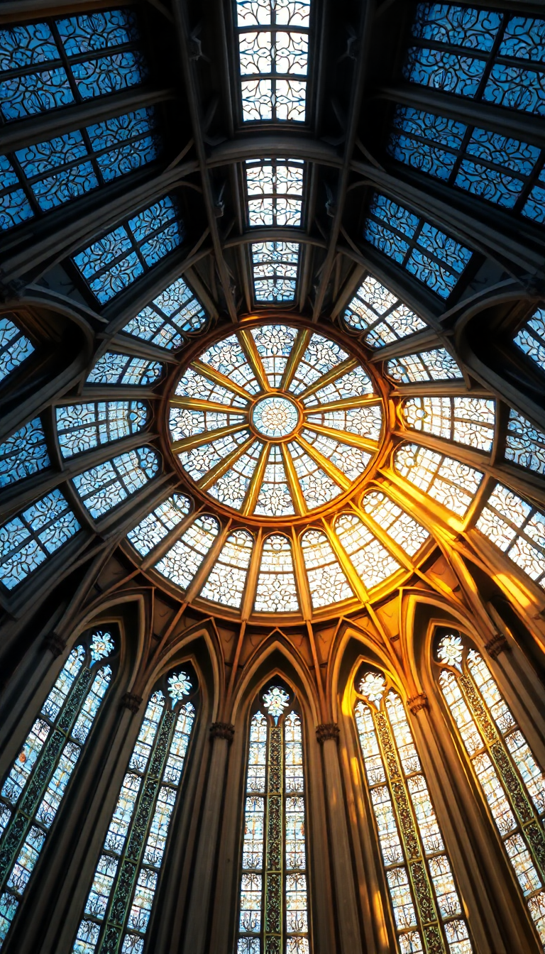 Cathedral Ceiling Stained Glass Light Photorealistic Wallpaper