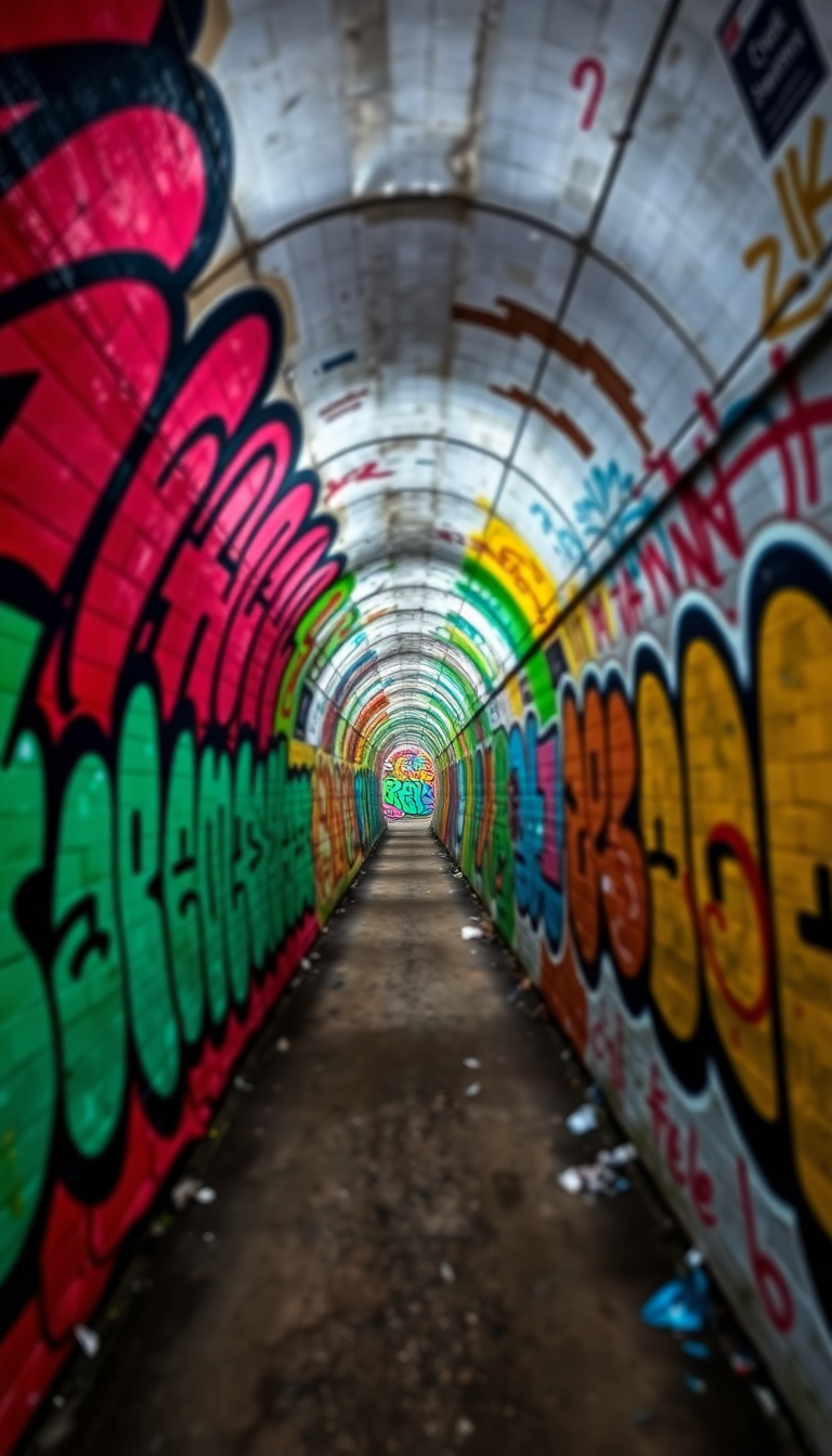 Graffiti Tunnel Perspective Vanishing Point Photorealistic Wallpaper